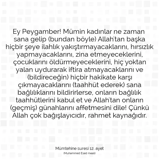 Ayetbul | Kuran Mealleri | Quran | Mümtehine suresi 12. ayet