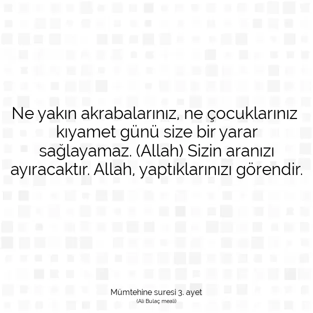 Ayetbul | Kuran Mealleri | Quran | Mümtehine suresi 3. ayet