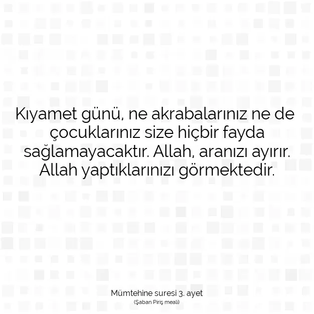 Ayetbul | Kuran Mealleri | Quran | Mümtehine suresi 3. ayet