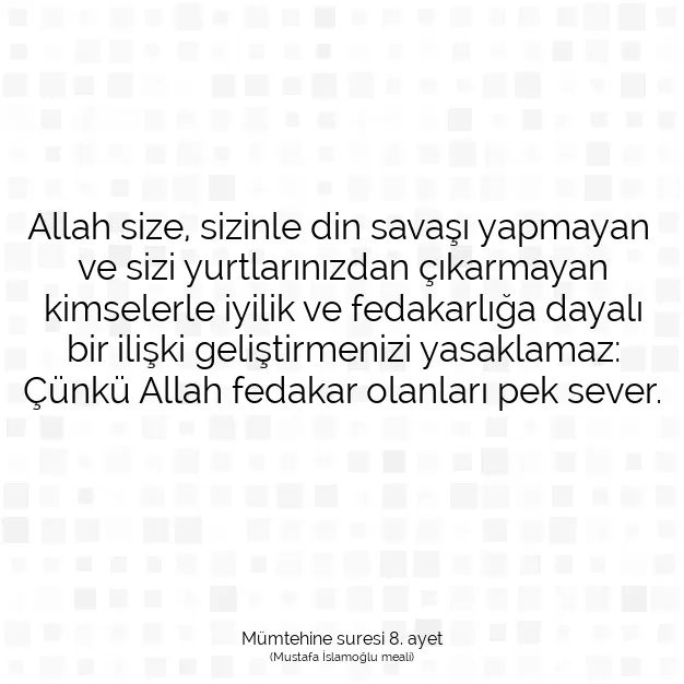 Ayetbul | Kuran Mealleri | Quran | Mümtehine suresi 8. ayet