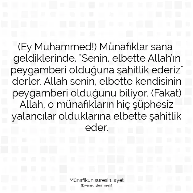 Ayetbul | Kuran Mealleri | Quran | Münafikun suresi 1. ayet