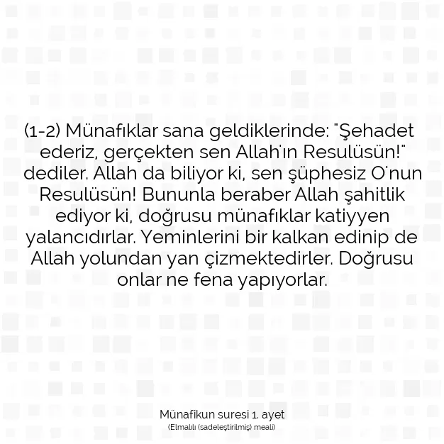 Ayetbul | Kuran Mealleri | Quran | Münafikun suresi 1. ayet