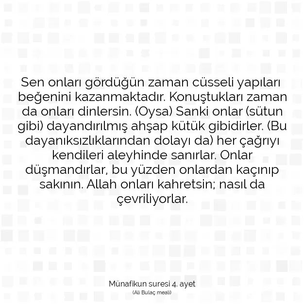 Ayetbul | Kuran Mealleri | Quran | Münafikun suresi 4. ayet