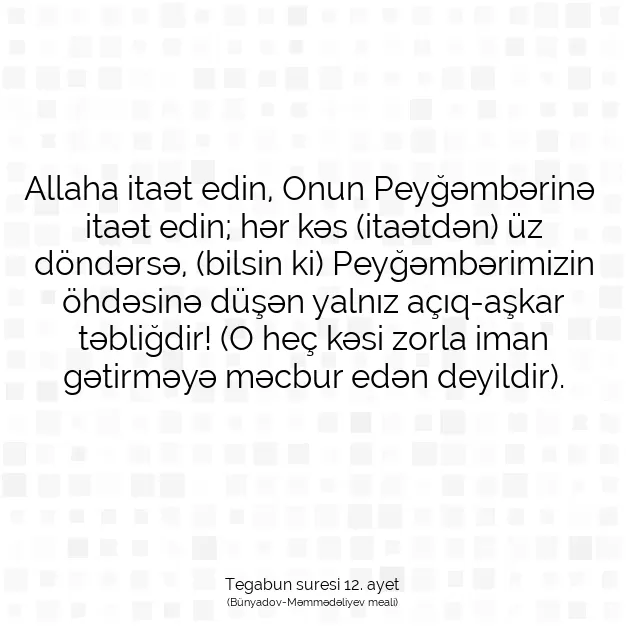 Ayetbul | Kuran Mealleri | Quran | Tegabun suresi 12. ayet