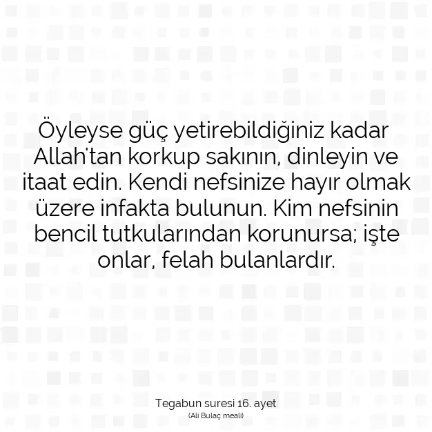 Ayetbul | Kuran Mealleri | Quran | Tegabun suresi 16. ayet