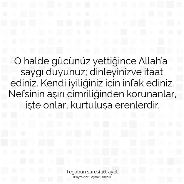 Ayetbul | Kuran Mealleri | Quran | Tegabun suresi 16. ayet