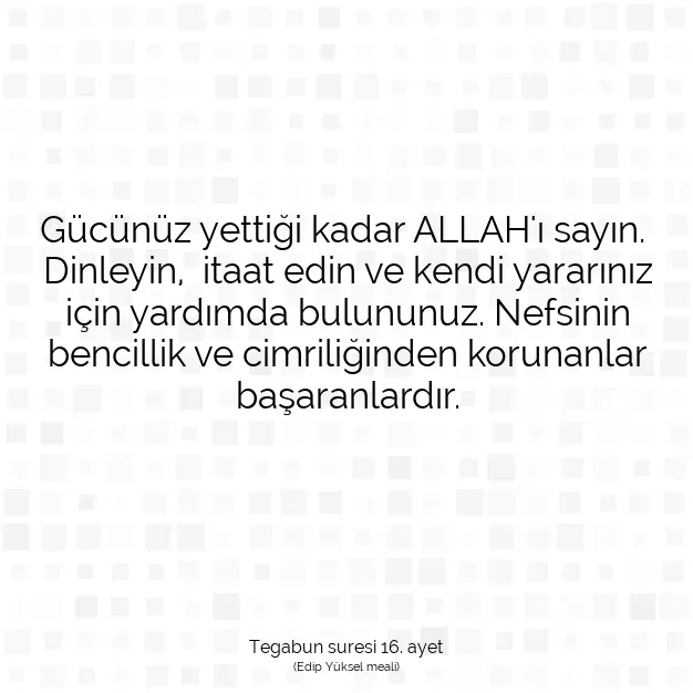 Ayetbul | Kuran Mealleri | Quran | Tegabun suresi 16. ayet