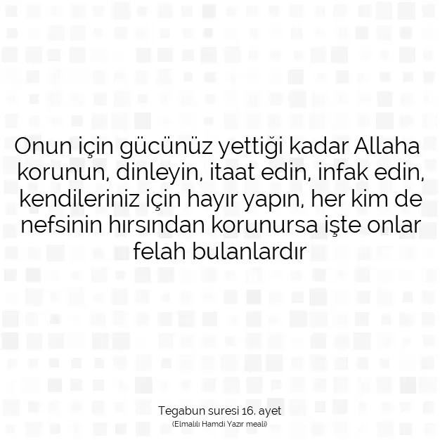 Ayetbul | Kuran Mealleri | Quran | Tegabun suresi 16. ayet