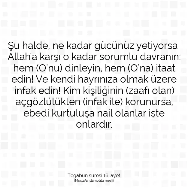 Ayetbul | Kuran Mealleri | Quran | Tegabun suresi 16. ayet