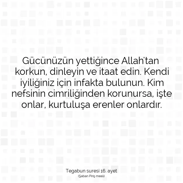 Ayetbul | Kuran Mealleri | Quran | Tegabun suresi 16. ayet