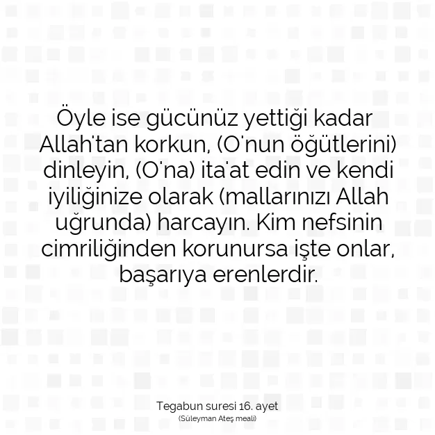 Ayetbul | Kuran Mealleri | Quran | Tegabun suresi 16. ayet