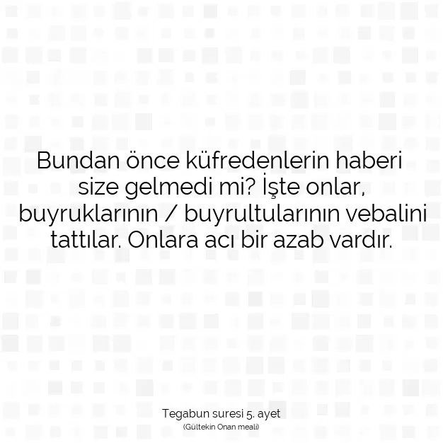 Ayetbul | Kuran Mealleri | Quran | Tegabun suresi 5. ayet