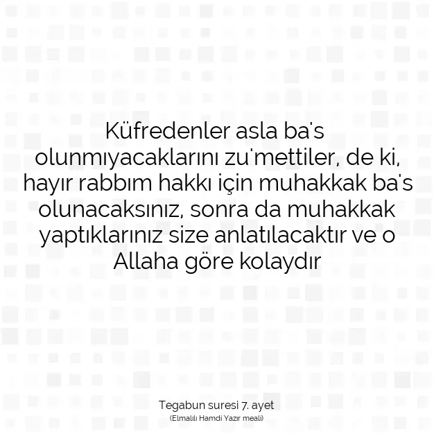 Ayetbul | Kuran Mealleri | Quran | Tegabun suresi 7. ayet