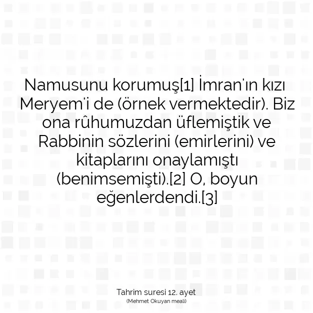 Ayetbul | Kuran Mealleri | Quran | Tahrim suresi 12. ayet