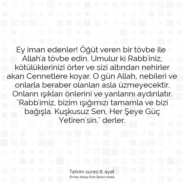 Ayetbul | Kuran Mealleri | Quran | Tahrim suresi 8. ayet