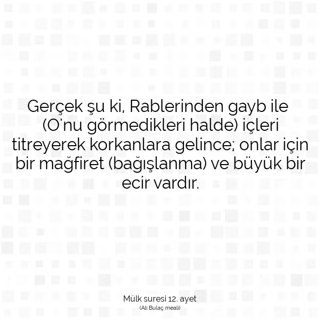 Ayetbul | Kuran Mealleri | Quran | Mülk suresi 12. ayet