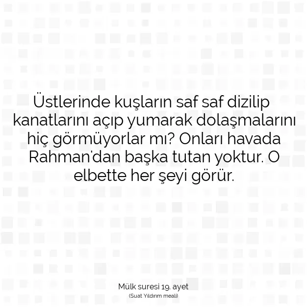 Ayetbul | Kuran Mealleri | Quran | Mülk suresi 19. ayet