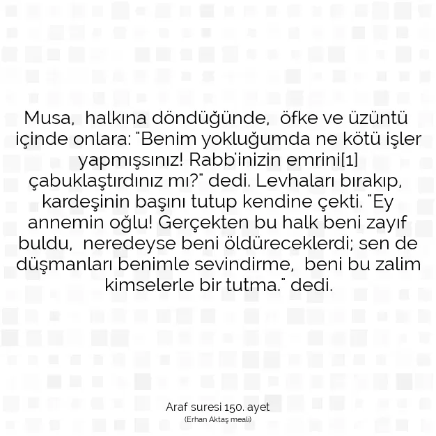 Ayetbul | Kuran Mealleri | Quran | Araf suresi 150. ayet