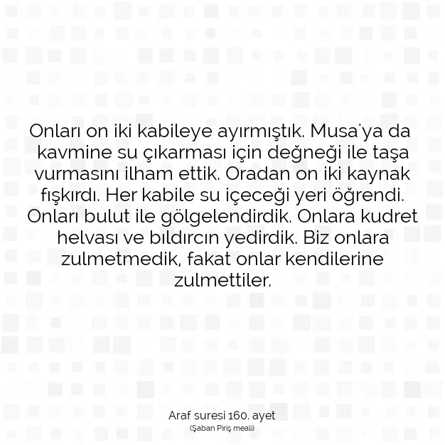 Ayetbul | Kuran Mealleri | Quran | Araf suresi 160. ayet