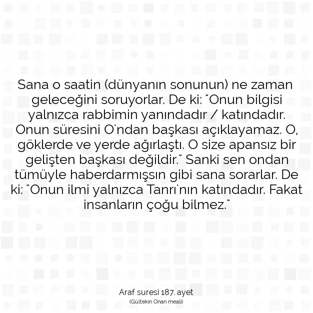 Ayetbul | Kuran Mealleri | Quran | Araf suresi 187. ayet