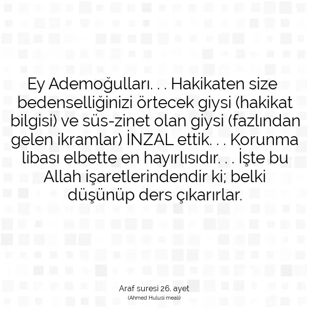 Ayetbul | Kuran Mealleri | Quran | Araf suresi 26. ayet