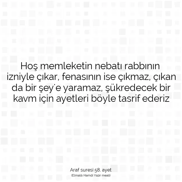 Ayetbul | Kuran Mealleri | Quran | Araf suresi 58. ayet