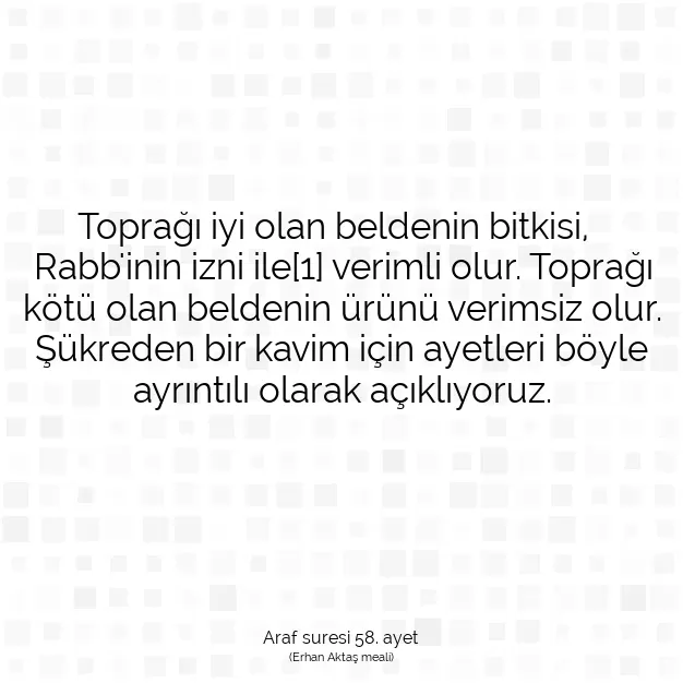 Ayetbul | Kuran Mealleri | Quran | Araf suresi 58. ayet