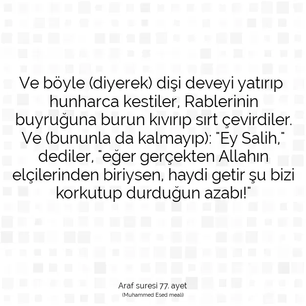 Ayetbul | Kuran Mealleri | Quran | Araf suresi 77. ayet