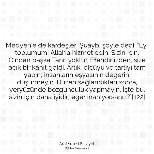 Ayetbul | Kuran Mealleri | Quran | Araf suresi 85. ayet