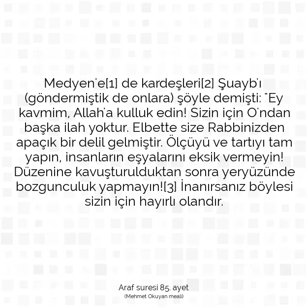 Ayetbul | Kuran Mealleri | Quran | Araf suresi 85. ayet