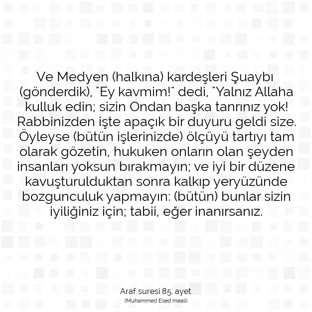 Ayetbul | Kuran Mealleri | Quran | Araf suresi 85. ayet