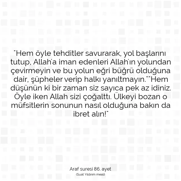 Ayetbul | Kuran Mealleri | Quran | Araf suresi 86. ayet