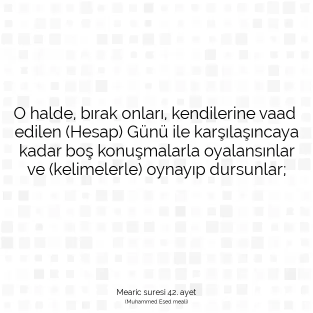 Ayetbul | Kuran Mealleri | Quran | Mearic suresi 42. ayet