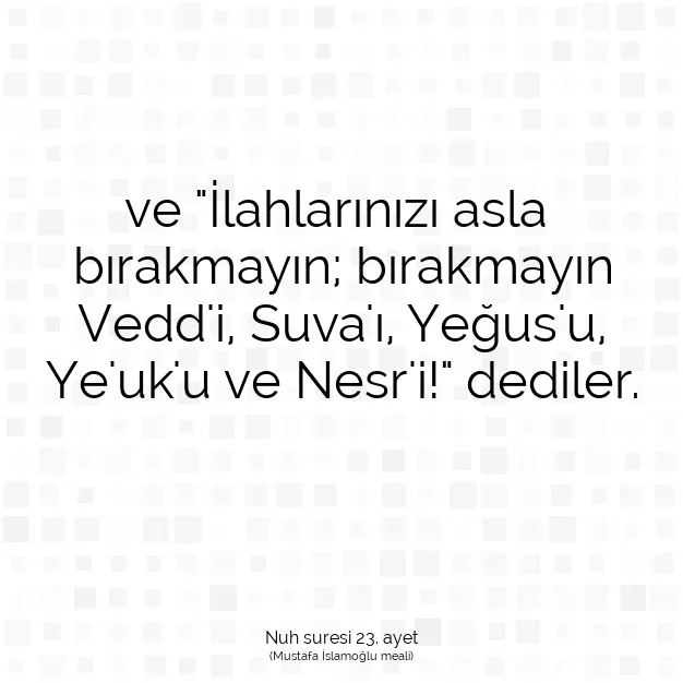 Ayetbul | Kuran Mealleri | Quran | Nuh suresi 23. ayet