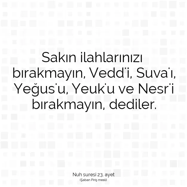 Ayetbul | Kuran Mealleri | Quran | Nuh suresi 23. ayet