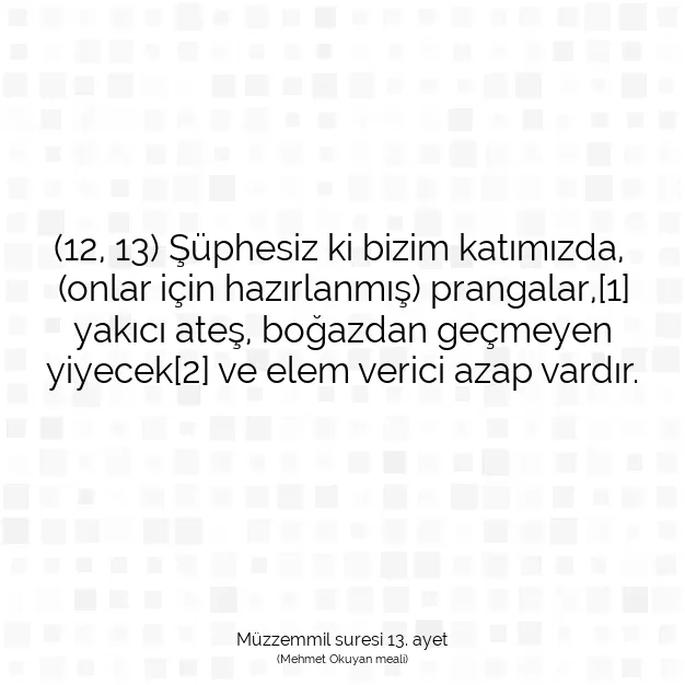 Ayetbul | Kuran Mealleri | Quran | Müzzemmil suresi 13. ayet