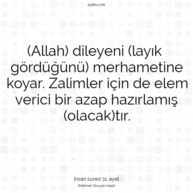 Ayetbul | Kuran Mealleri | Quran | İnsan suresi 31. ayet