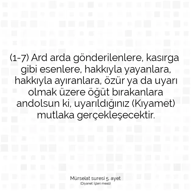 Ayetbul | Kuran Mealleri | Quran | Mürselat suresi 5. ayet