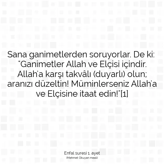 Ayetbul | Kuran Mealleri | Quran | Enfal suresi 1. ayet