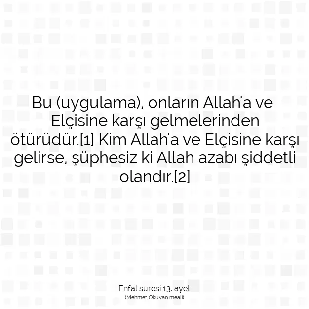 Ayetbul | Kuran Mealleri | Quran | Enfal suresi 13. ayet