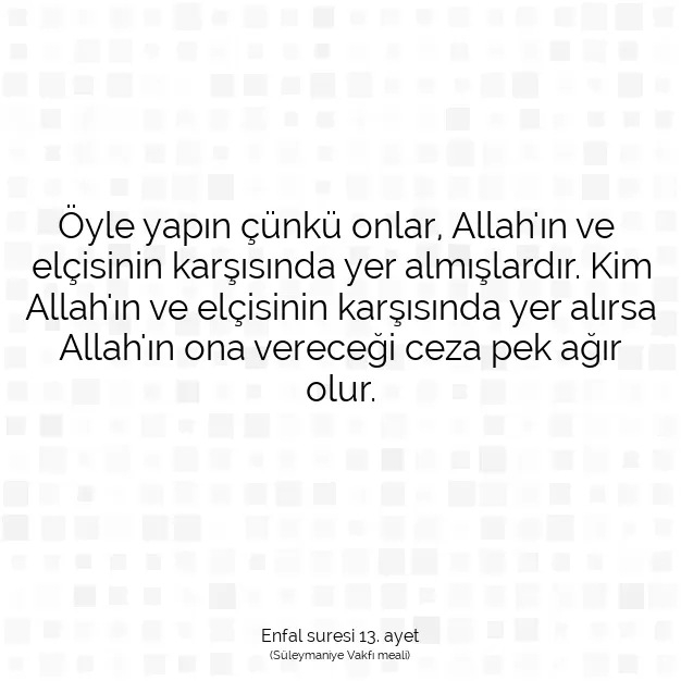 Ayetbul | Kuran Mealleri | Quran | Enfal suresi 13. ayet