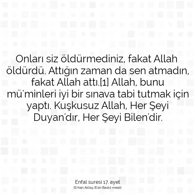 Ayetbul | Kuran Mealleri | Quran | Enfal suresi 17. ayet