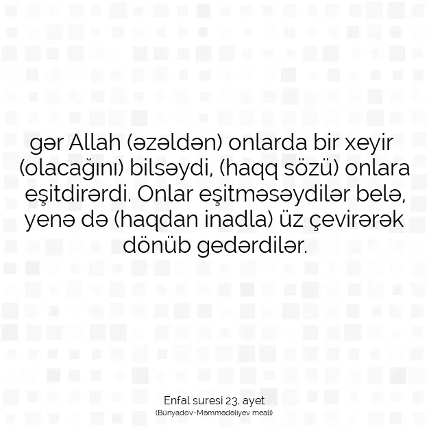 Ayetbul | Kuran Mealleri | Quran | Enfal suresi 23. ayet