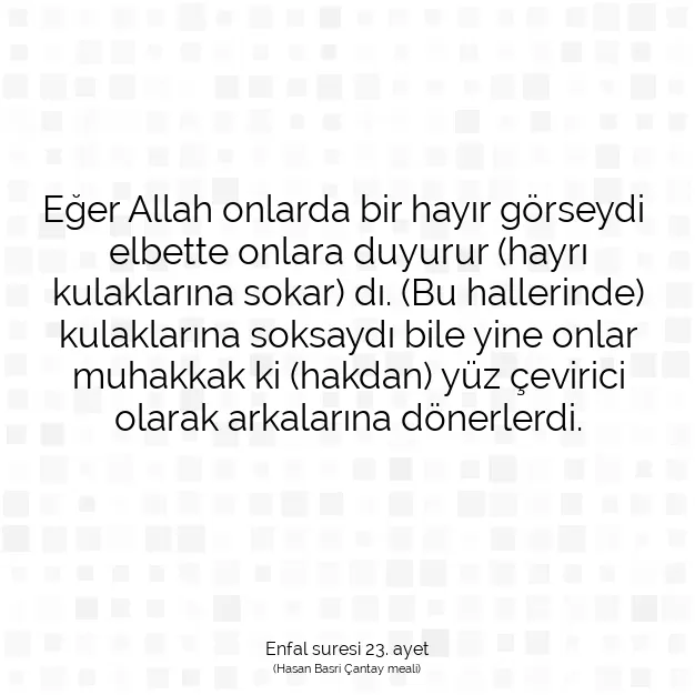 Ayetbul | Kuran Mealleri | Quran | Enfal suresi 23. ayet