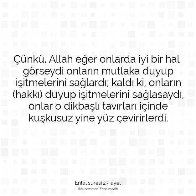 Ayetbul | Kuran Mealleri | Quran | Enfal suresi 23. ayet