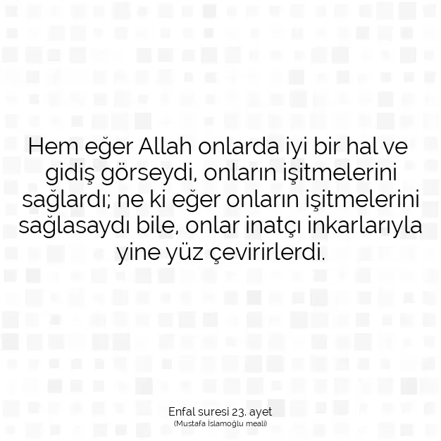 Ayetbul | Kuran Mealleri | Quran | Enfal suresi 23. ayet