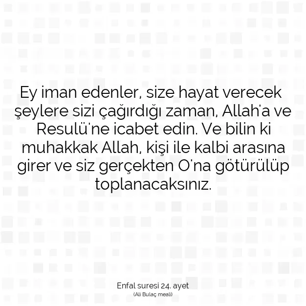 Ayetbul | Kuran Mealleri | Quran | Enfal suresi 24. ayet