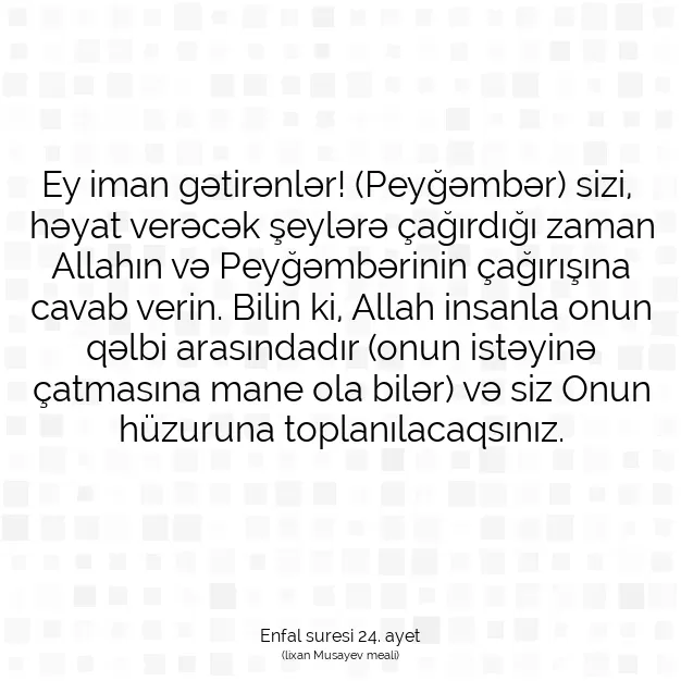 Ayetbul | Kuran Mealleri | Quran | Enfal suresi 24. ayet