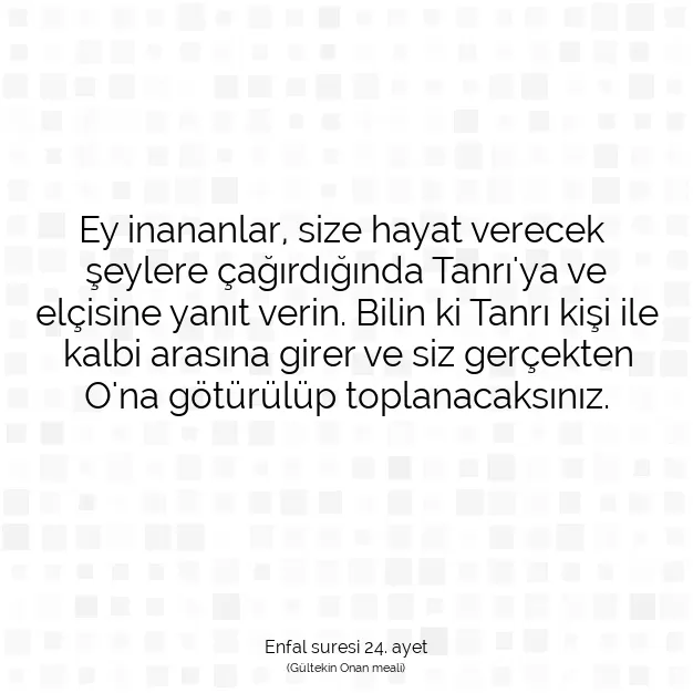 Ayetbul | Kuran Mealleri | Quran | Enfal suresi 24. ayet