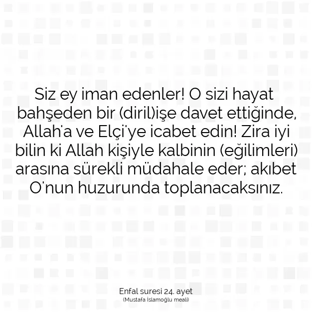 Ayetbul | Kuran Mealleri | Quran | Enfal suresi 24. ayet